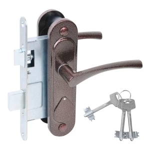 Замок врезной сувальдный с защёлкой в комплекте с ручкой ЗВ9.2-07 (медь антик), 3 кл.