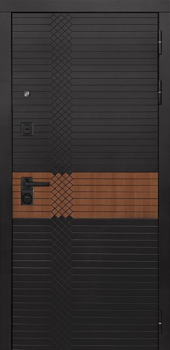 Входная дверь Модель L - 49 Д-19 (16мм, Грецкий орех + черная патина винорит) внешняя сторона